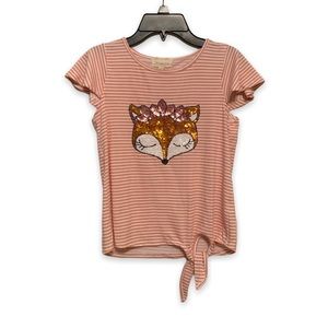 Btween Pink Striped Sequin Fox Shirt